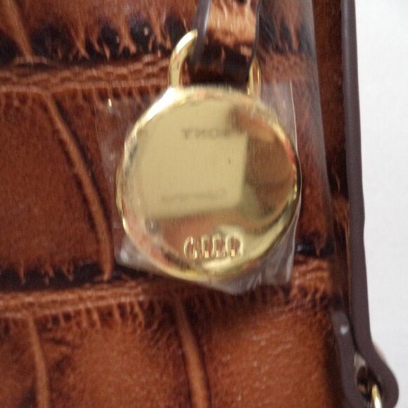 GILI Leather Criss Cross brown shoulder crossbody bag purse croc adjustable - Picture 6 of 13